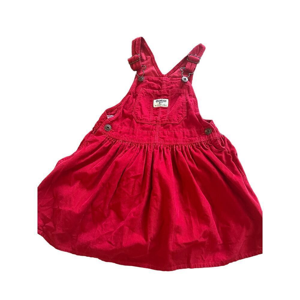 Vintage Girls Babies Red Corduroy Oshkosh Overall Skirt Size 5T Red​​​​